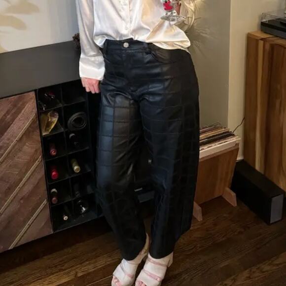 Baum und Pferdgarten Black Faux Leather Pants Size 8 Quilted Baggy Tapered $279 - Picture 11 of 14